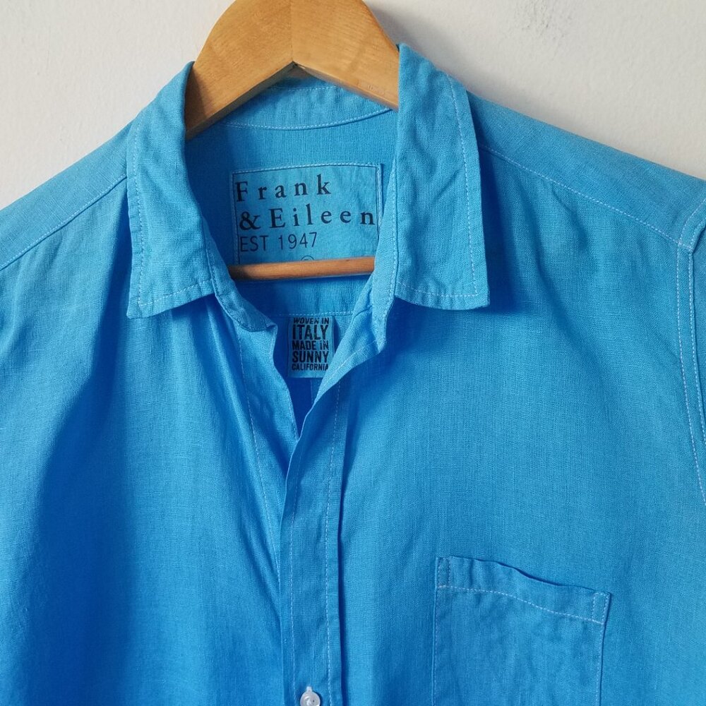 Frank & Eileen Barry 100% Linen Button Front Blue Long Sleeve Shirt Size Large - Picture 5 of 11
